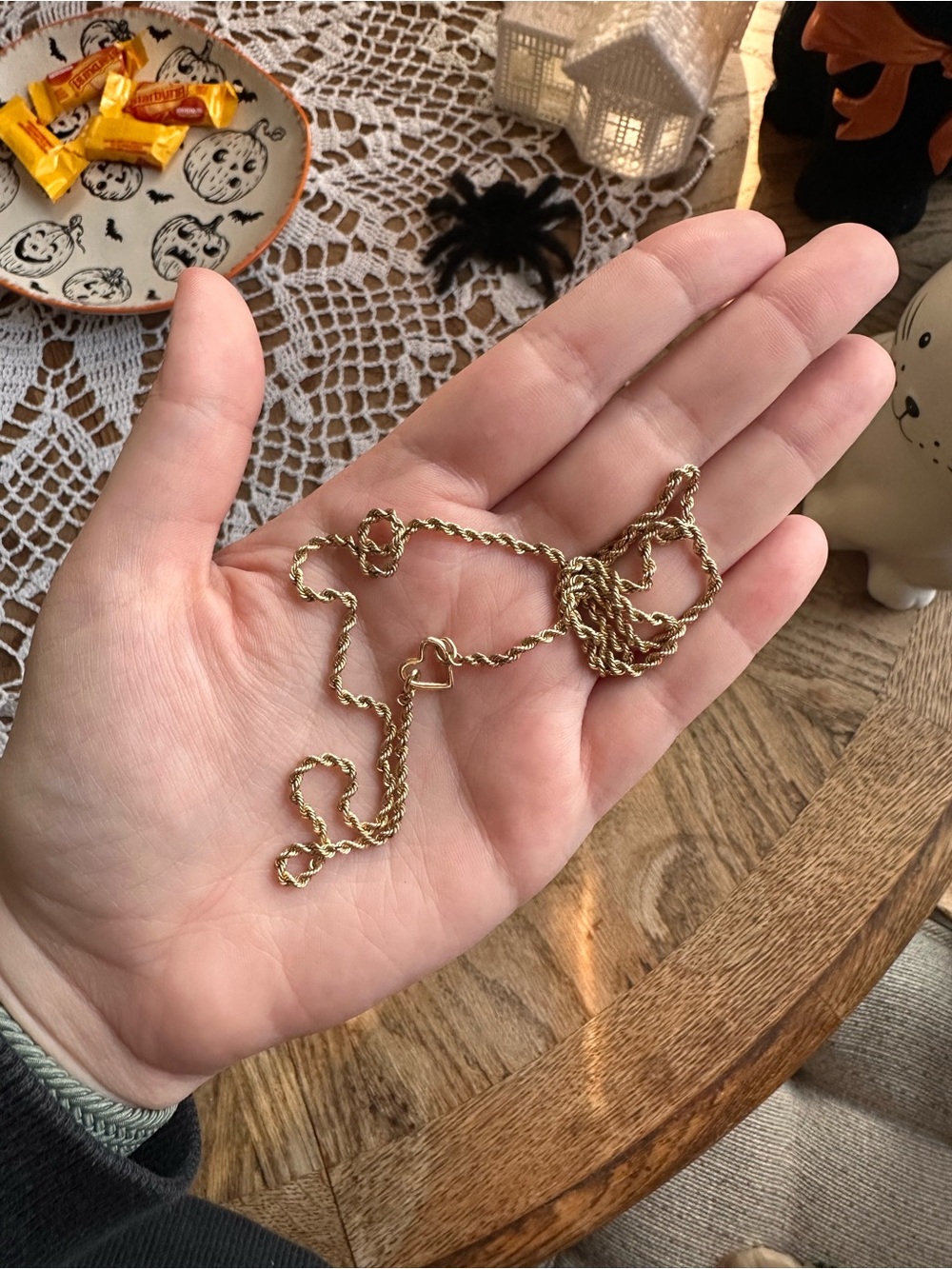 Vintage 14k rope chain necklace and catbird 14k heart charm connector - Picture 2 of 9
